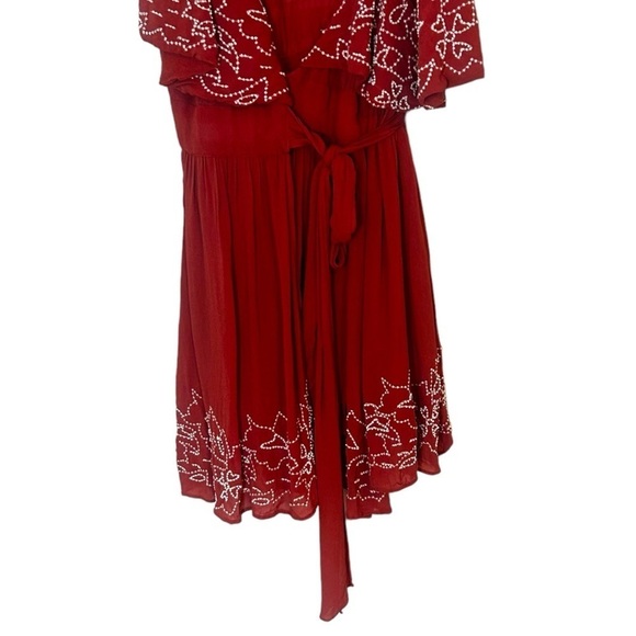 Free People Sylvia Sequin Beaded Flounce Mini Wrap Dress - Picture 9 of 14